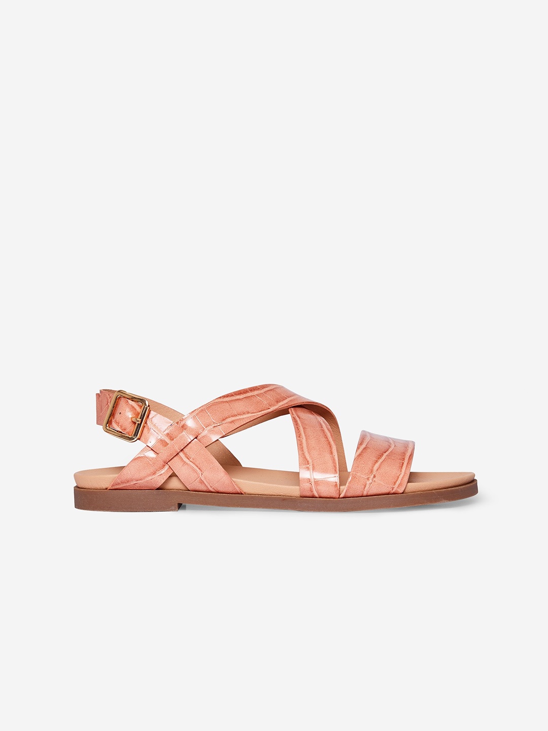 

DOROTHY PERKINS Women Peach-Coloured Croc Textured Open Toe Flats