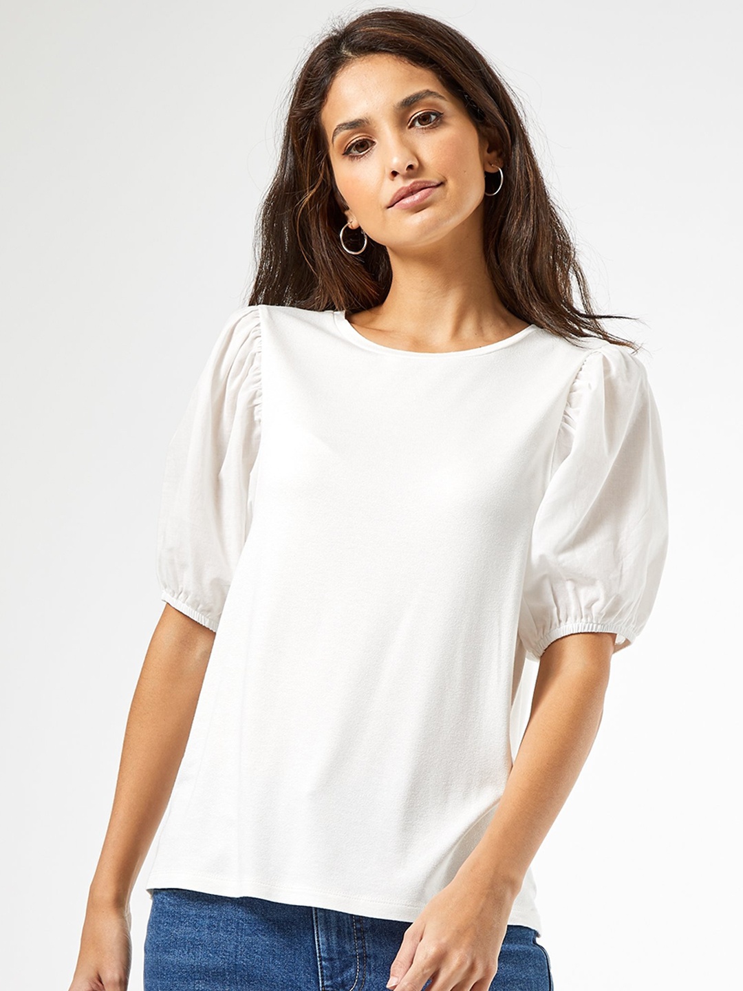 

DOROTHY PERKINS Women White Puff Sleeves Solid Top