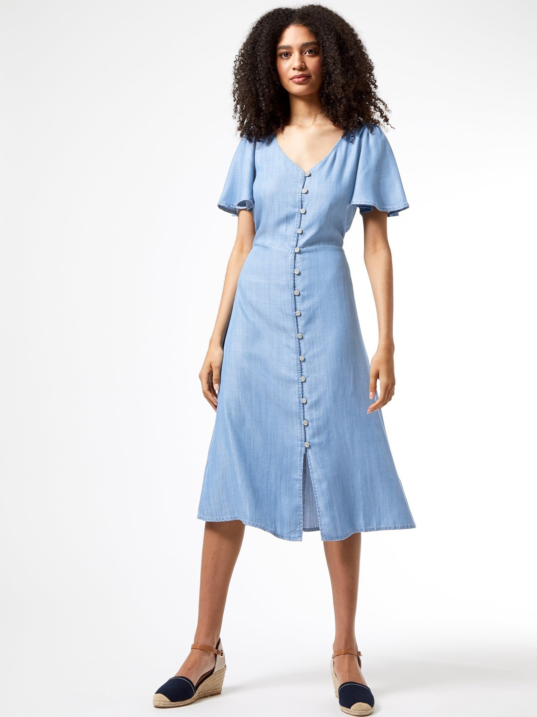 

DOROTHY PERKINS Women Blue Solid Chambray A-Line Dress