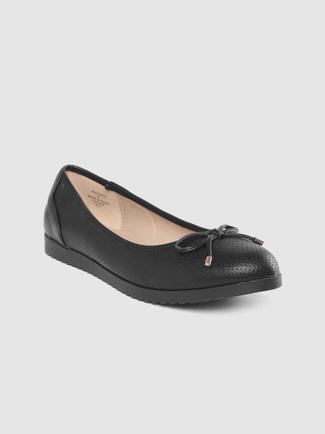 

DOROTHY PERKINS Women Black Wide Fit Perforated Ballerinas with Bow Detail