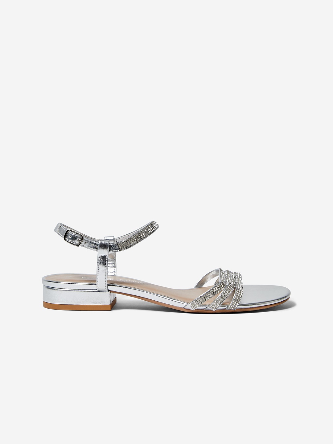 

DOROTHY PERKINS Women Silver-Toned Wide Fit Embellished Open Toe Flats