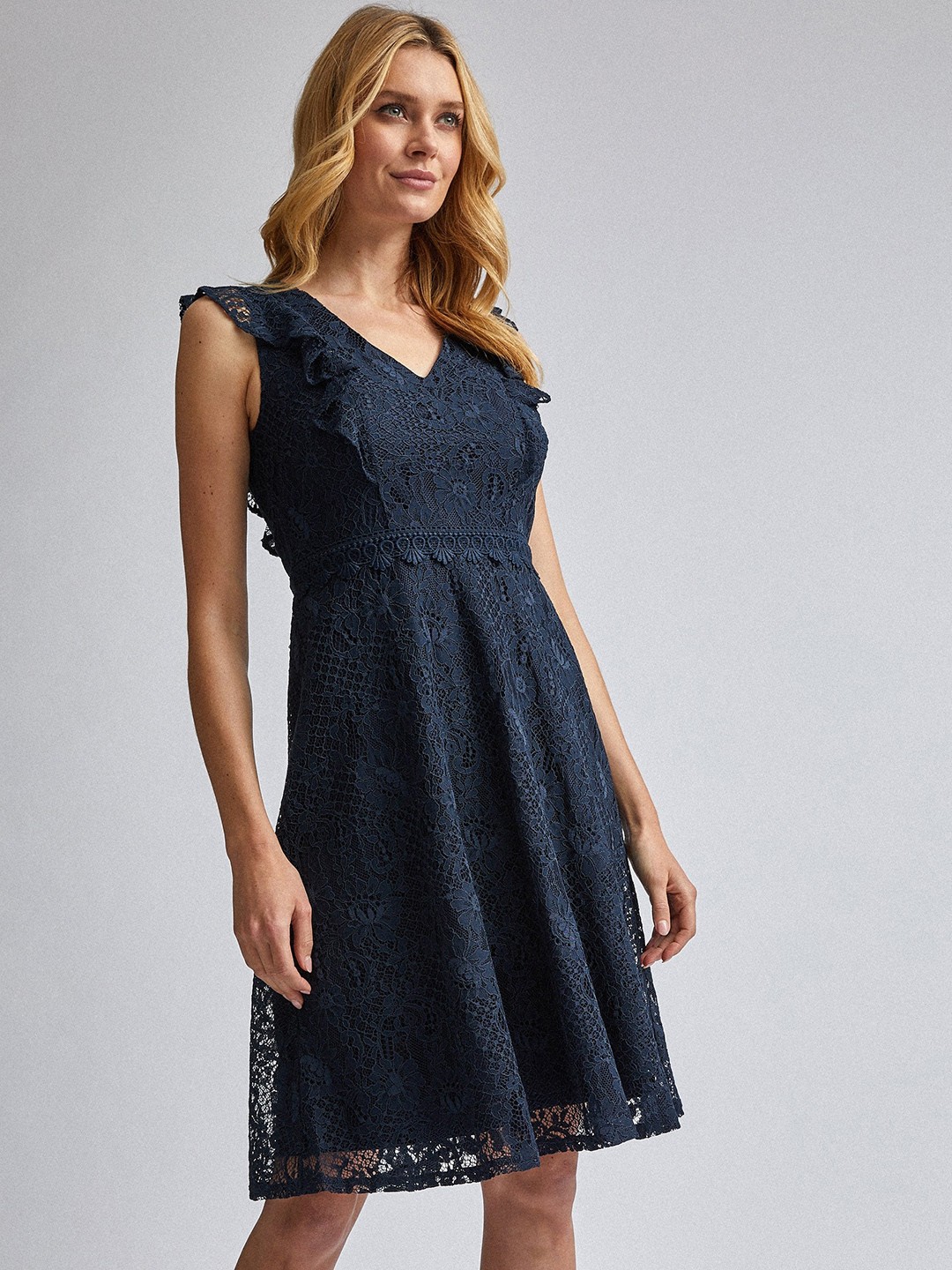 

DOROTHY PERKINS Women Navy Blue Lace A-Line Dress