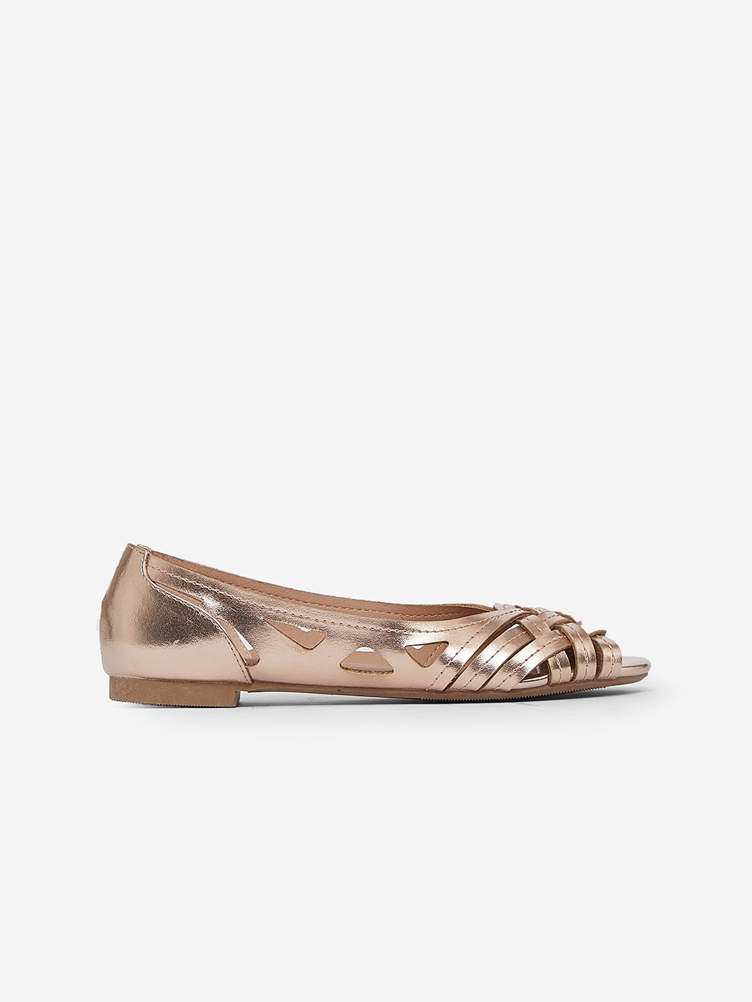 

DOROTHY PERKINS Women Rose Gold-Toned Criss Cross Peep Toe Flats
