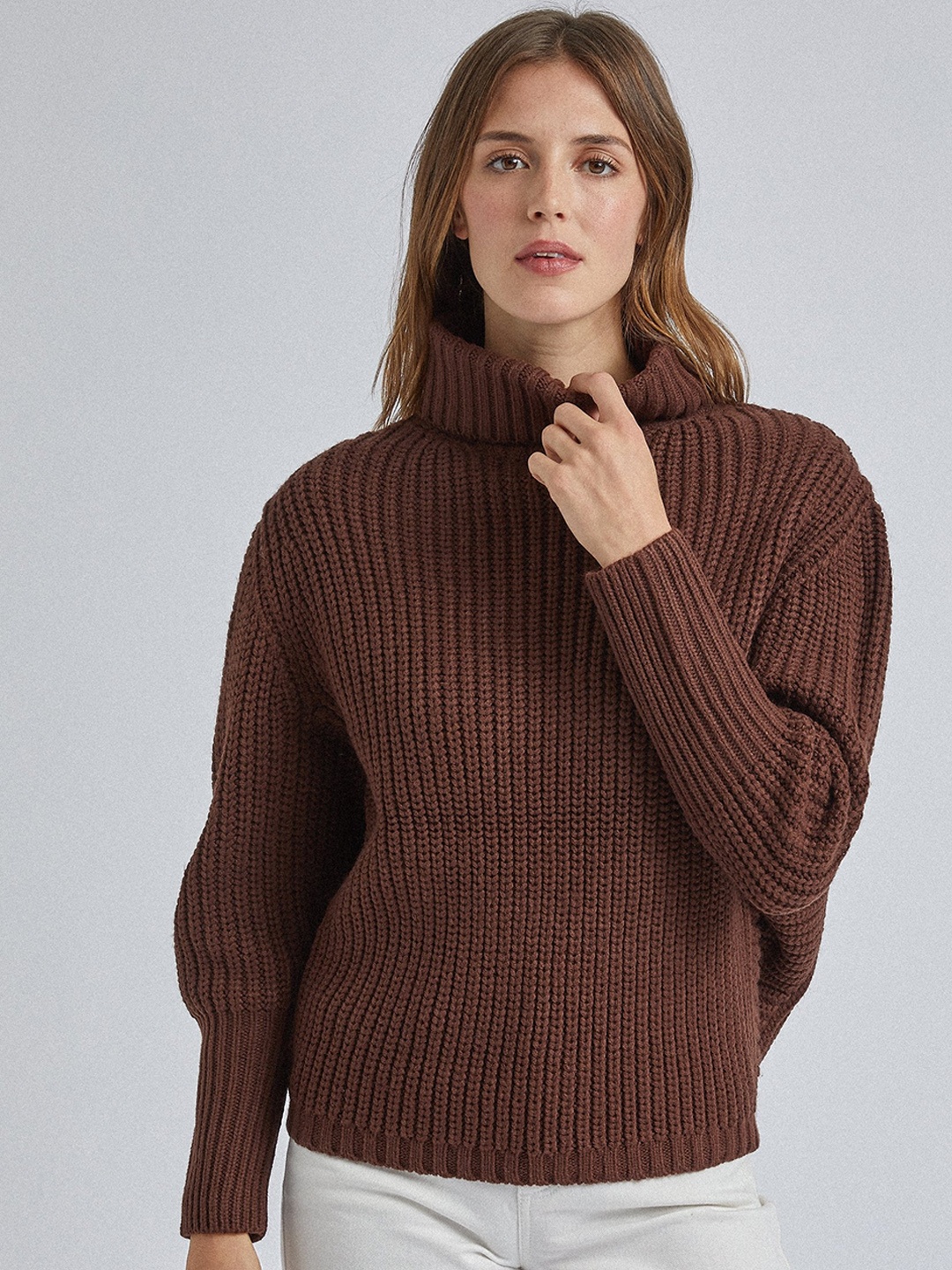 

DOROTHY PERKINS Women Brown Ribbed Pullover