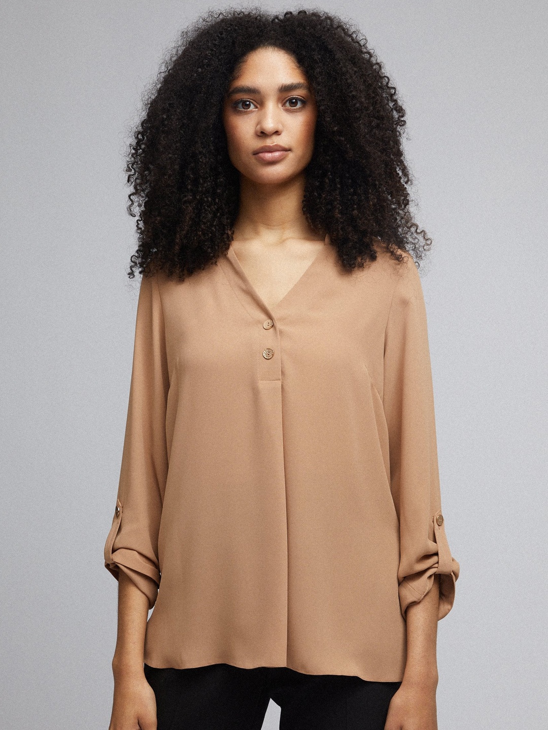 

DOROTHY PERKINS Women Brown Solid Pleated Top