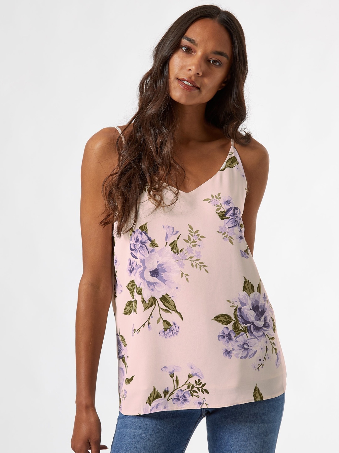 

DOROTHY PERKINS Women Off-White & Purple Floral Print Top