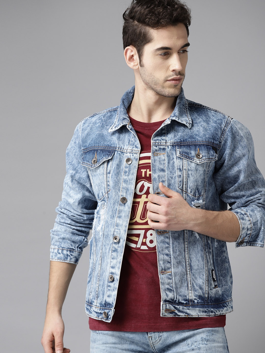 

Roadster Men Blue Washed Denim Jacket