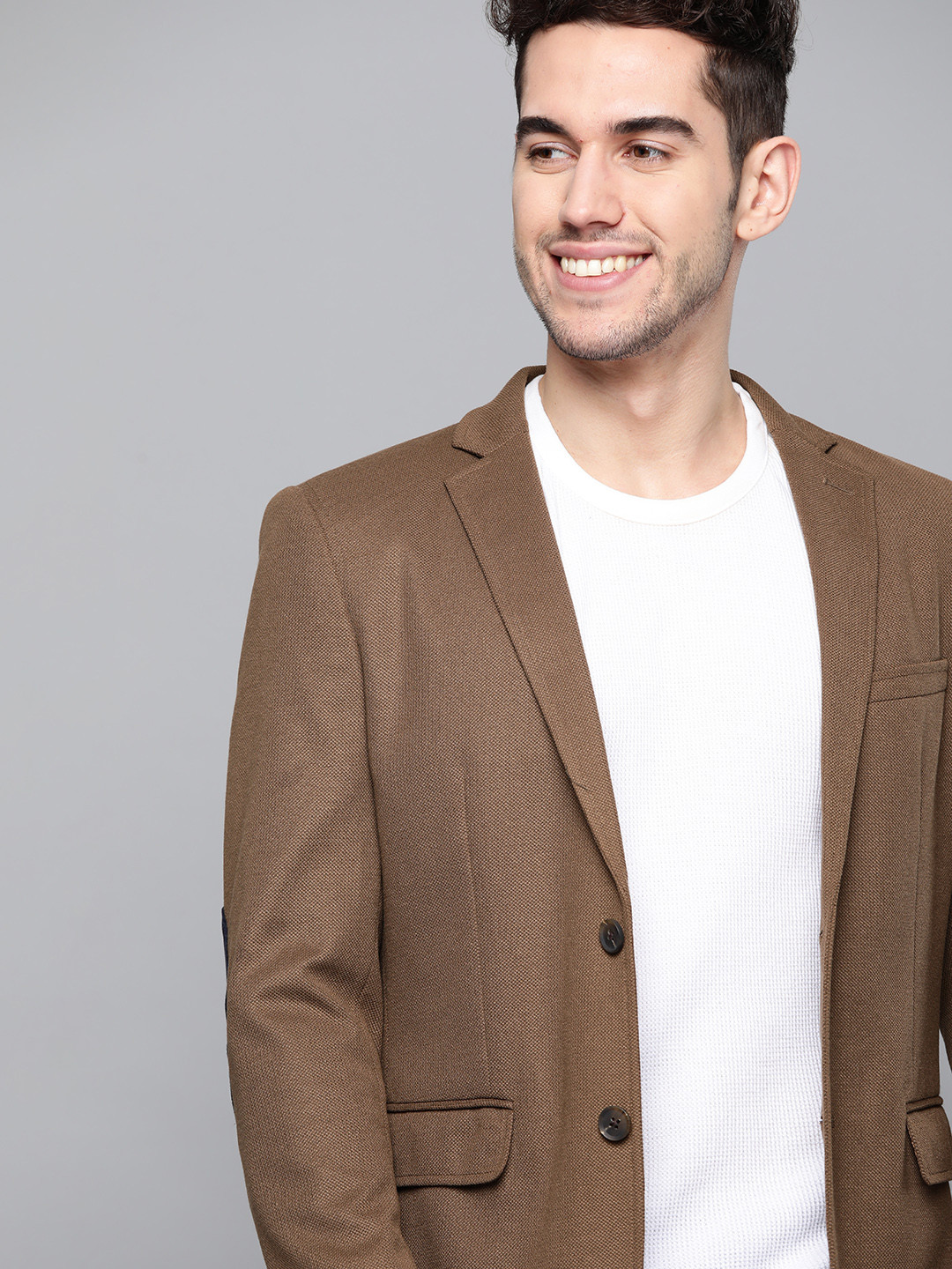 

Mast & Harbour Men Brown Self Design Single-Breasted Smart Casual Blazer