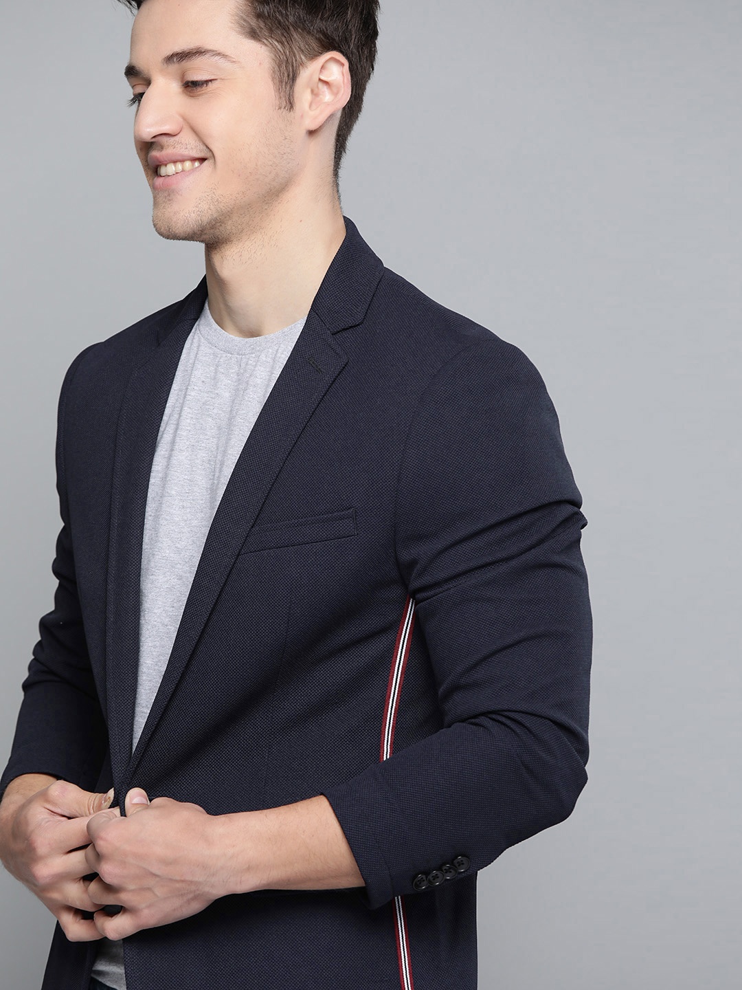 

Mast & Harbour Men Navy Blue Solid Single-Breasted Regular Fit Casual Blazer