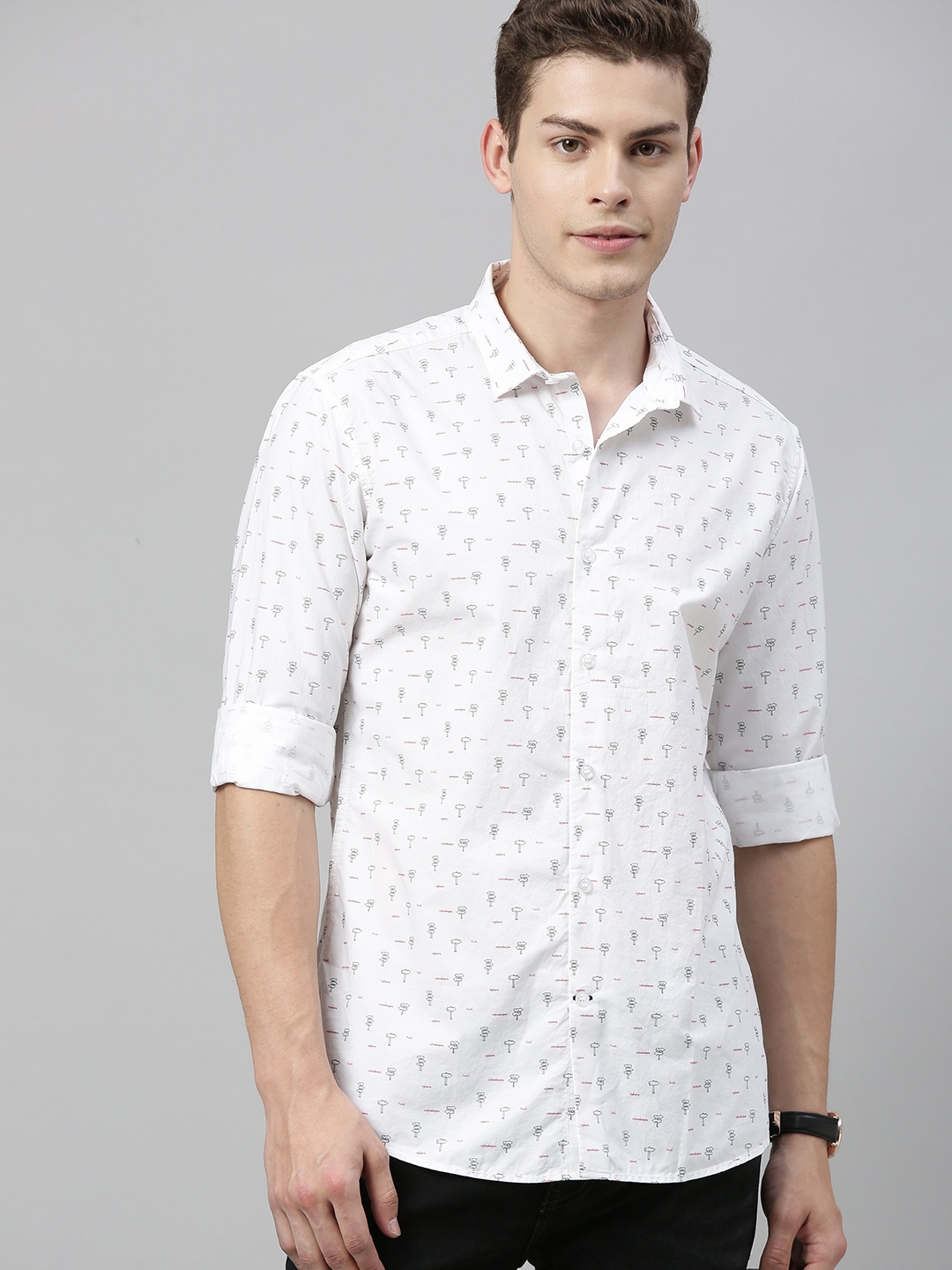 

Mast & Harbour Men White & Black Regular Fit Micro Printed Casual Shirt