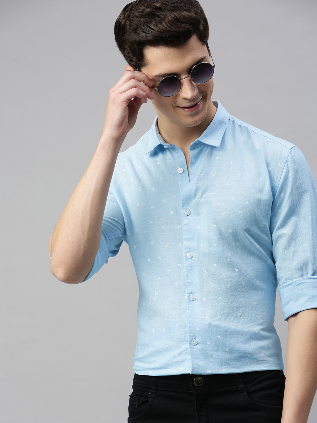 

Mast & Harbour Men Blue Regular Fit Printed Sustainable Casual Cotton Linen Shirt