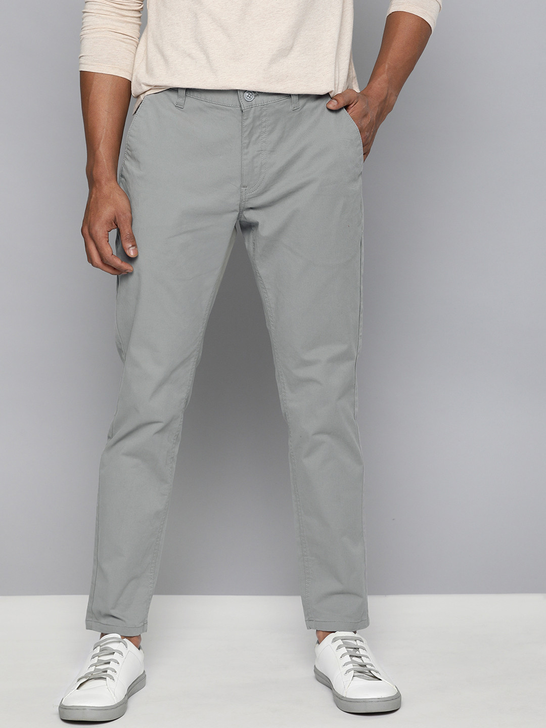Mast & Harbour Men Grey Slim Fit Solid Chinos