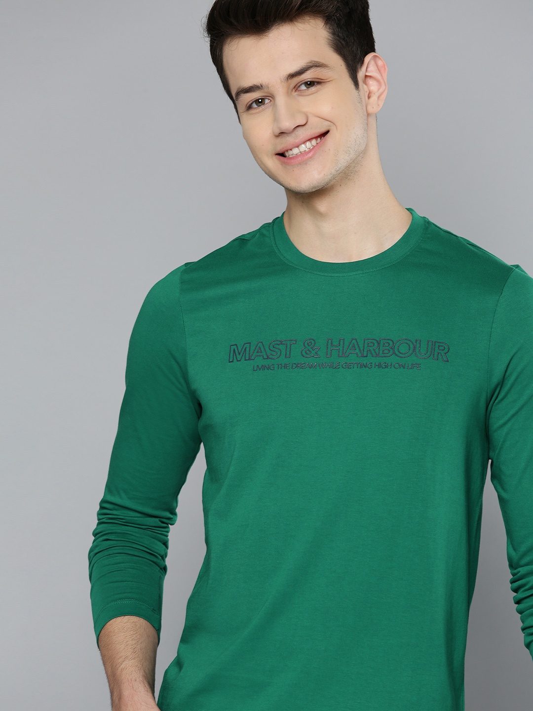 

Mast & Harbour Men Green & Black Self Design Round Neck T-shirt