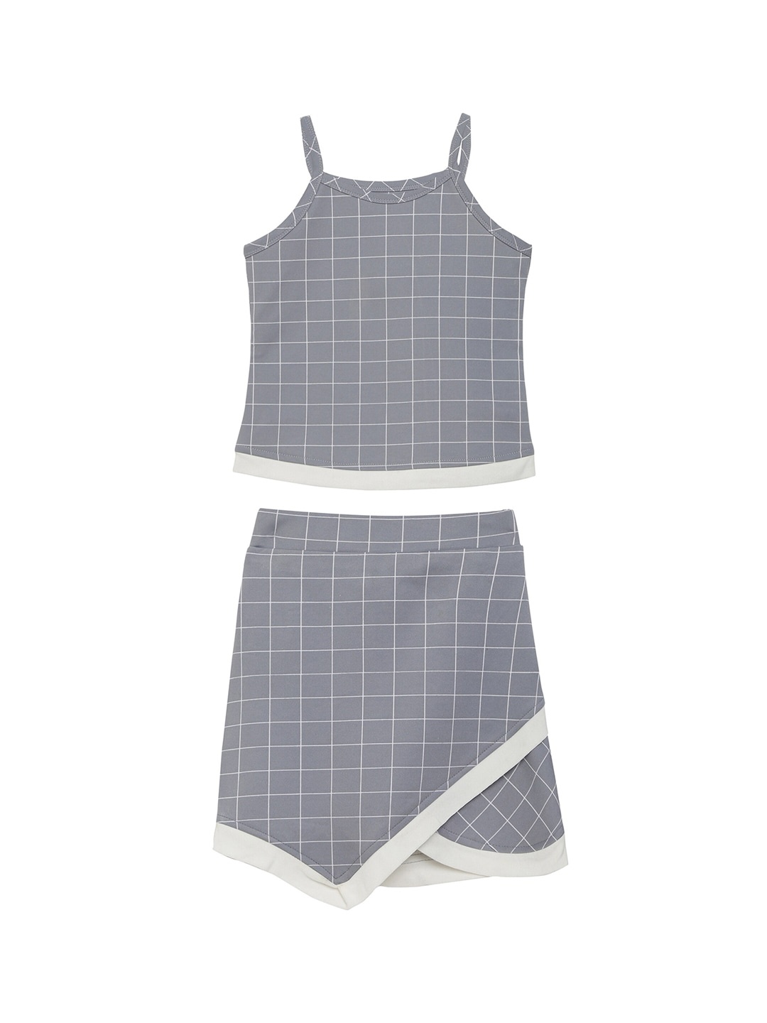 

ADIVA Girls Grey & White Checked Top with Skirt