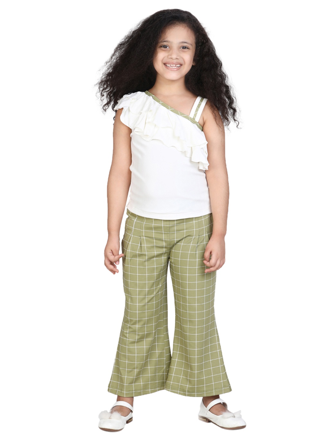 

ADIVA Girls Green & White Solid Top with Trousers