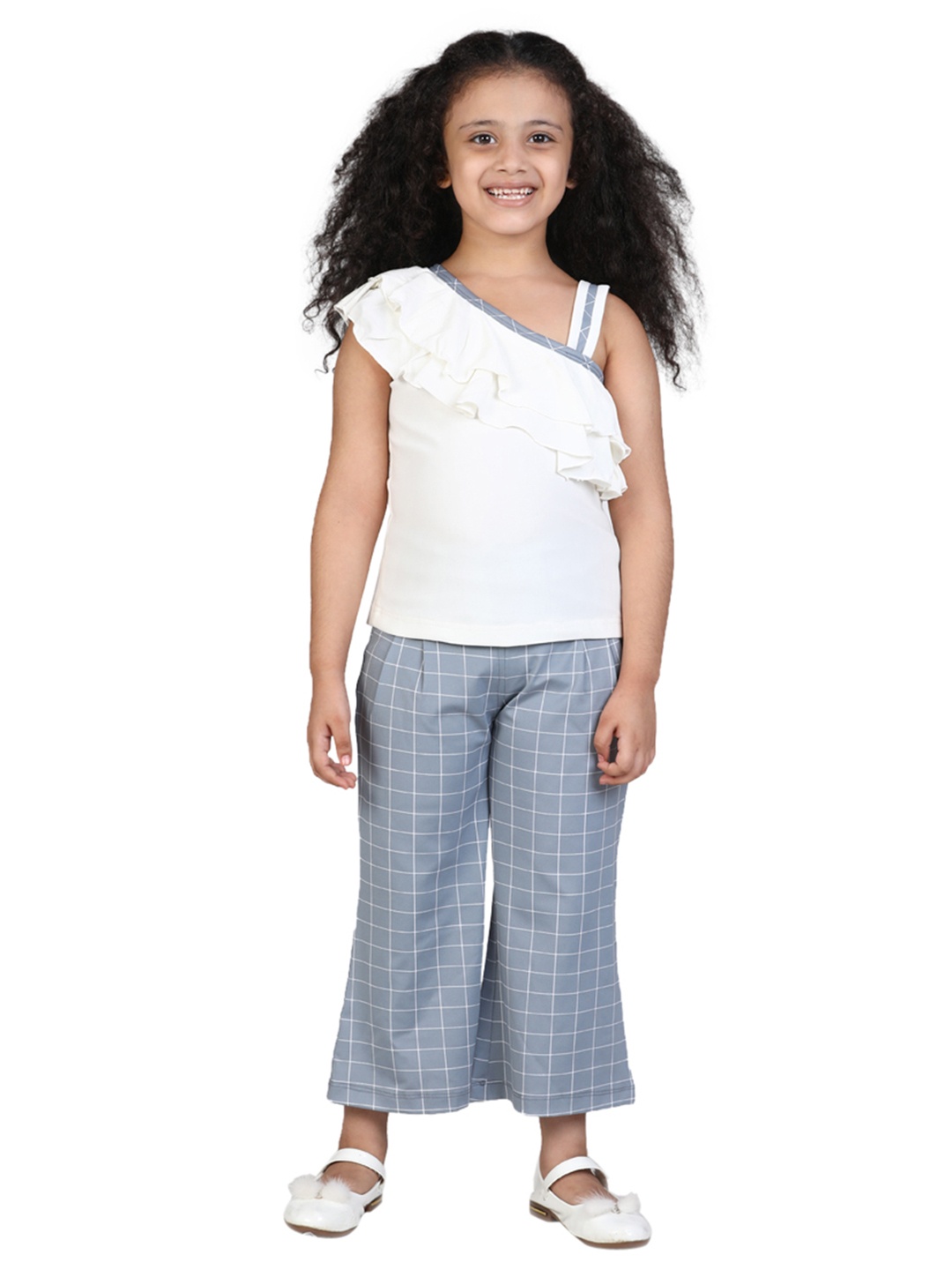 

ADIVA Girls Grey & White Solid Top with Trousers