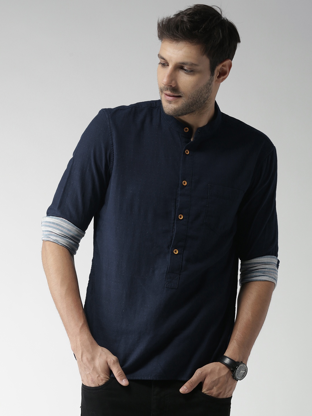 

Celio Navy Denim Short Kurta, Navy blue