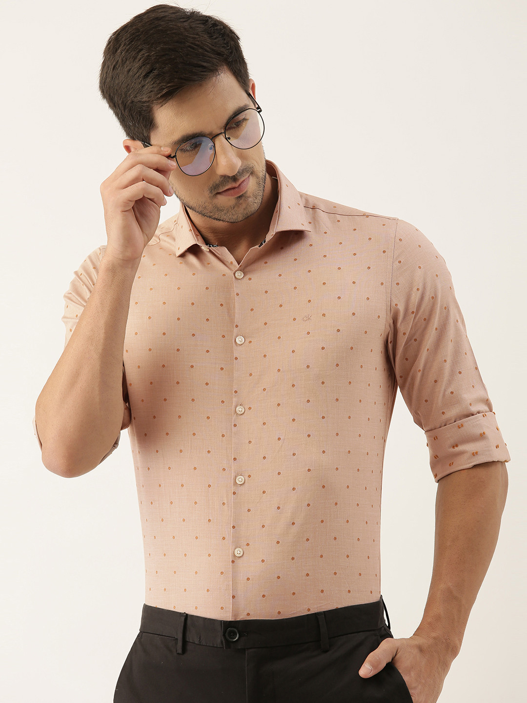 

Calvin Klein Jeans Men Beige & Brown Slim Fit Woven Design Smart Casual Shirt
