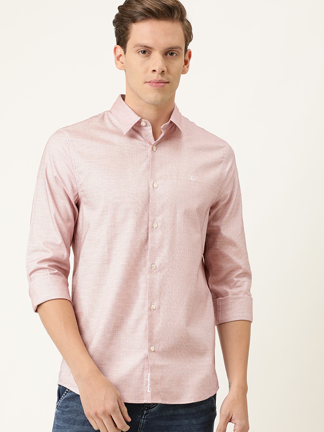 

Calvin Klein Jeans Men Pink Slim Fit Self Design Casual Shirt