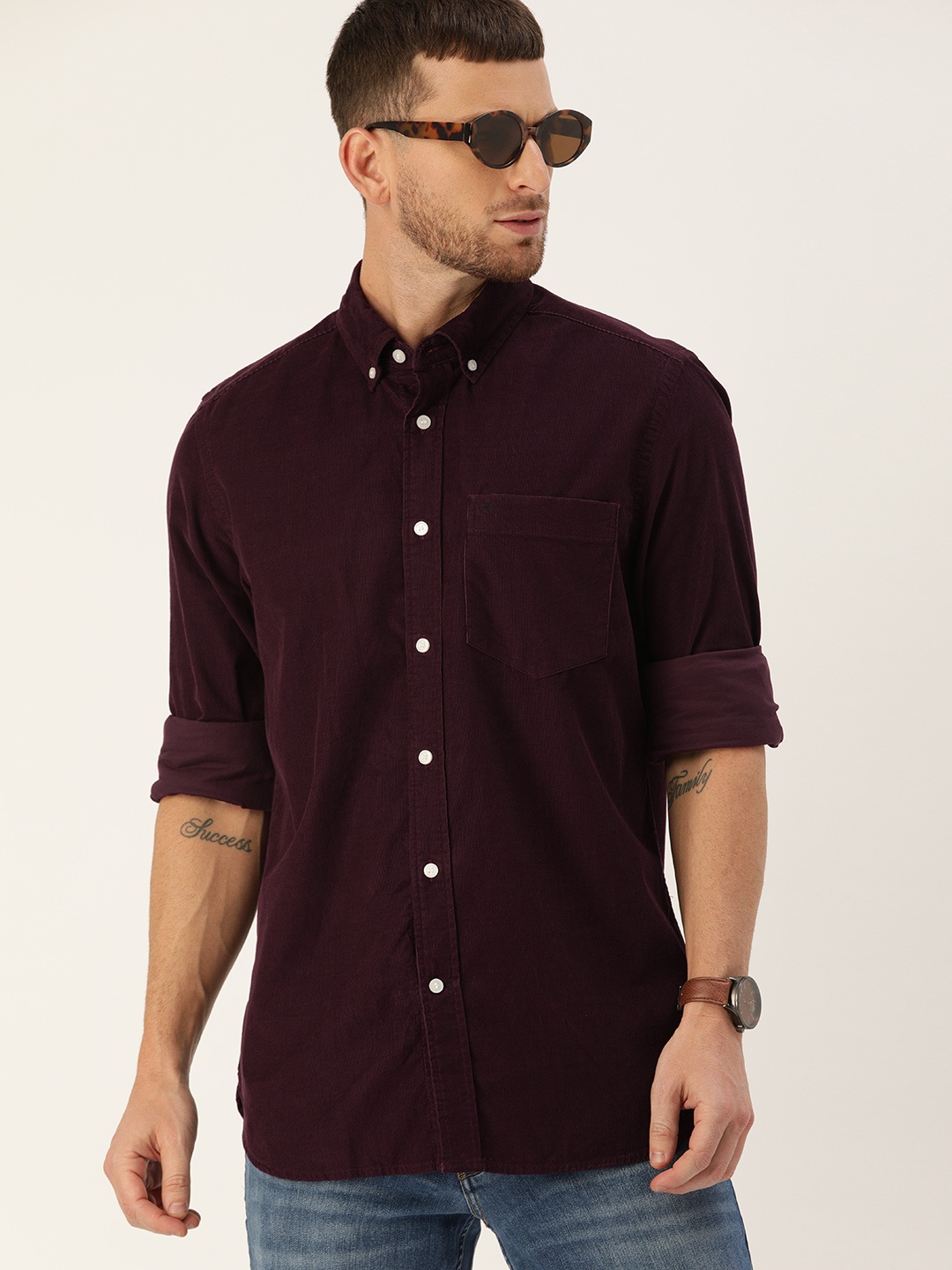 

Calvin Klein Jeans Men Purple Regular Fit Solid Casual Corduroy Shirt