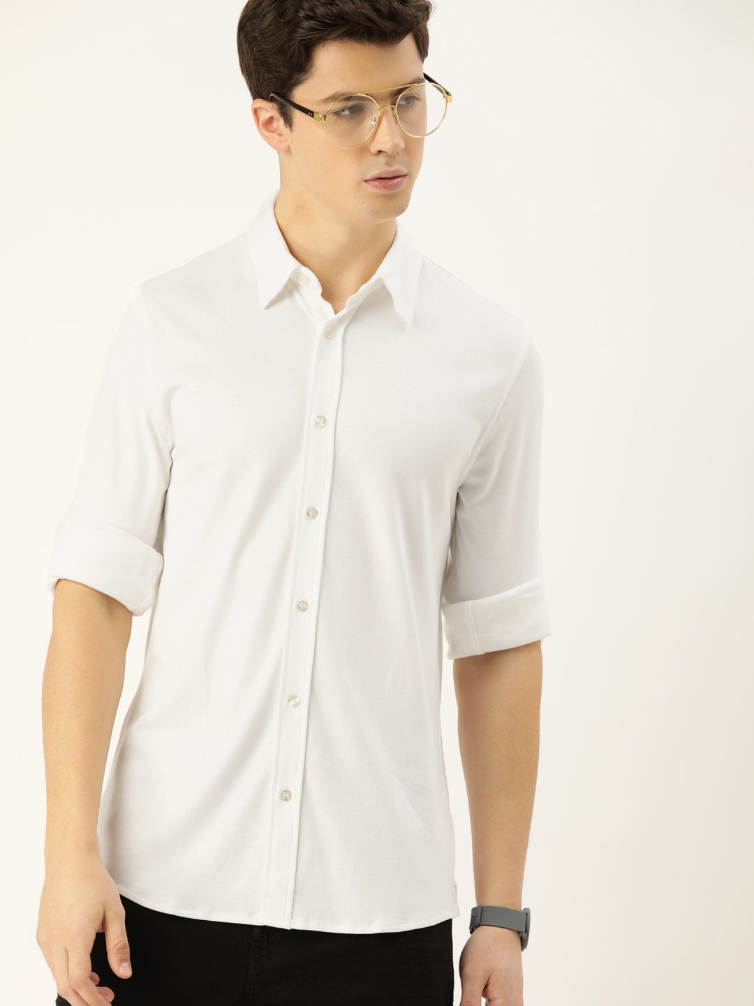 

Calvin Klein Jeans Men White Slim Fit Solid Casual Shirt