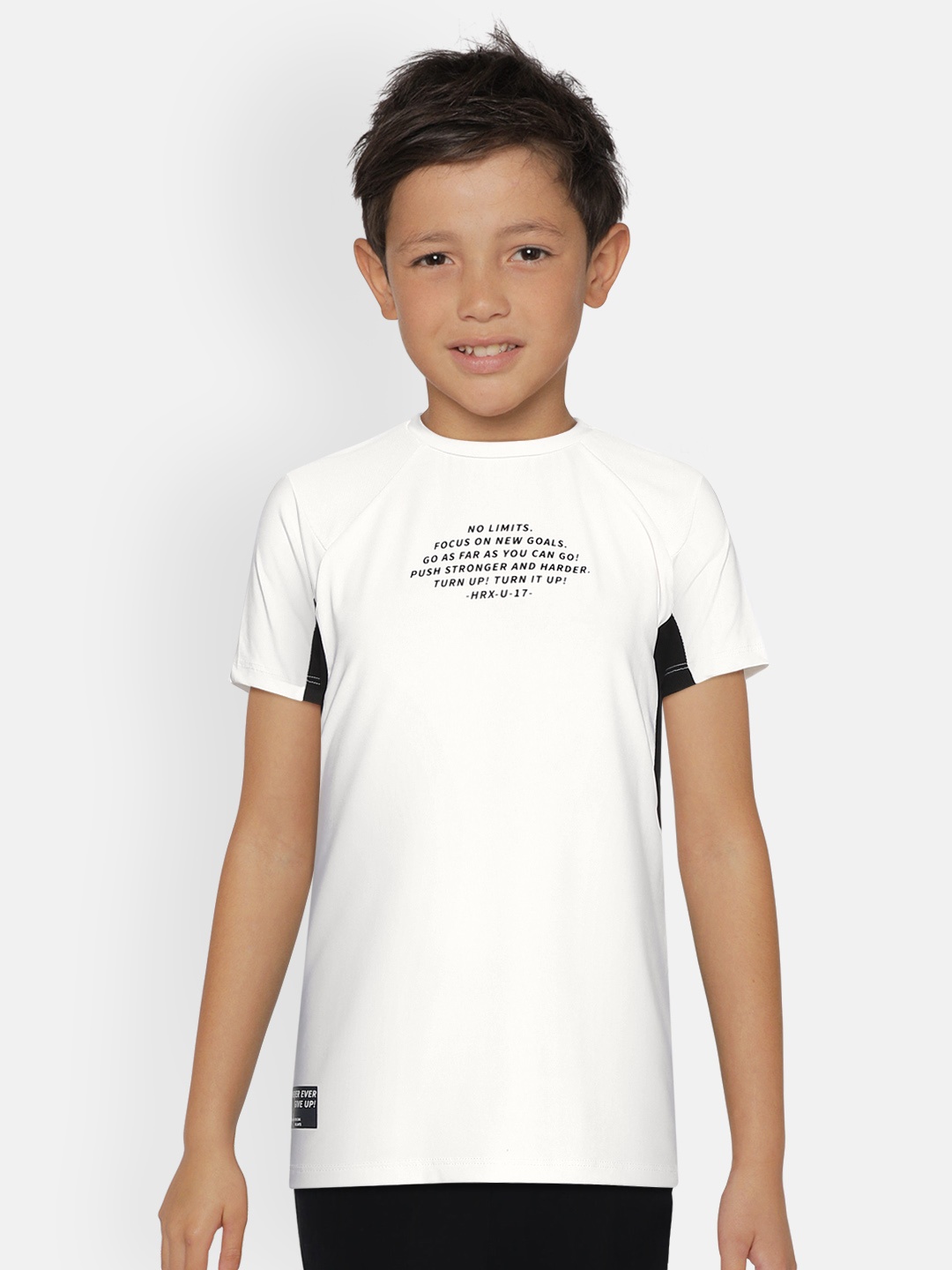 

HRX by Hrithik Roshan Boys Optic White Typographic Antimicrobial Rapid-Dry Active T-shirt