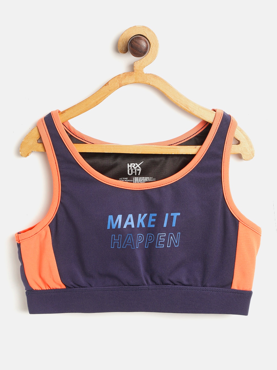 

HRX by Hrithik Roshan Girls Eclipse Medium Support Rapid-Dry Lycra Active Sports Bra, Navy blue