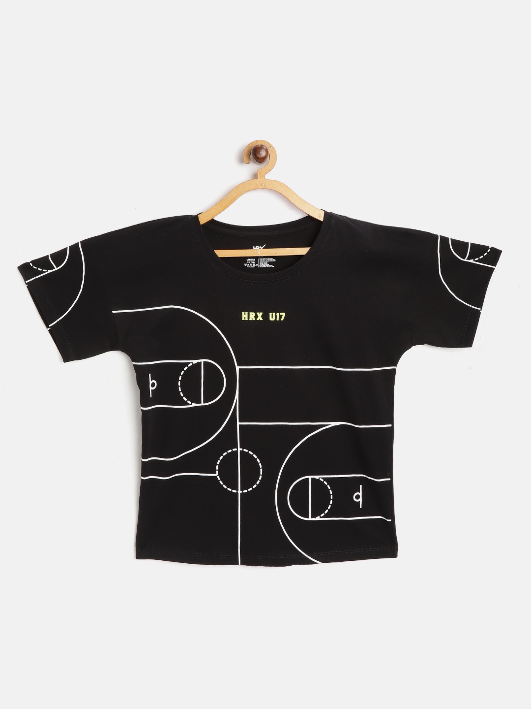 

HRX by Hrithik Roshan Girls Jet Black Printed Antimicrobial Bio-Wash Lifestyle Pure Cotton T-shirt