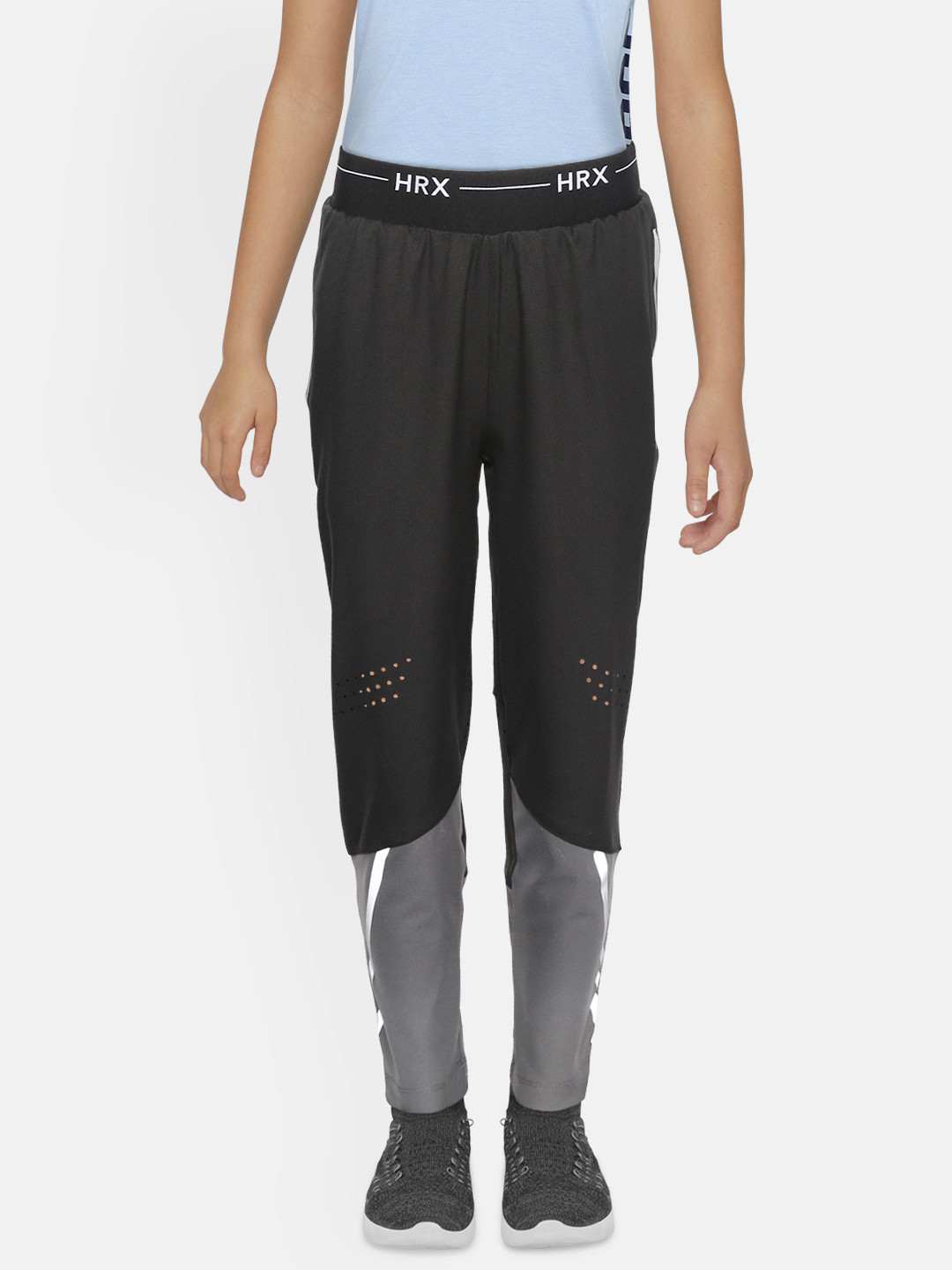 

HRX by Hrithik Roshan Boys Black Colourblocked Slim Fit Rapid-Dry Lycra Active Track Pants