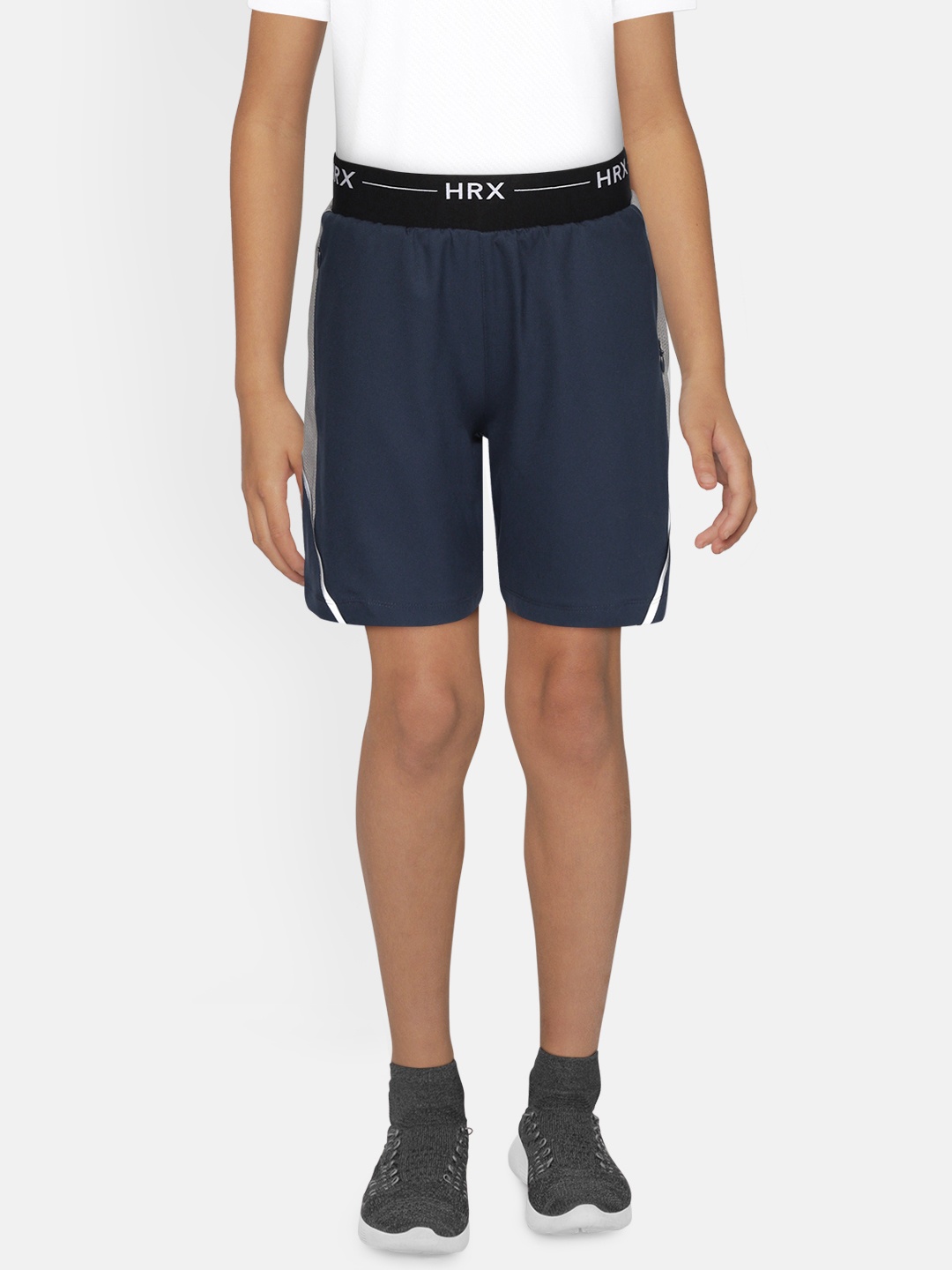 

HRX by Hrithik Roshan Boys Dress Blues Solid Regular Fit Rapid-Dry Lycra Active Shorts, Navy blue