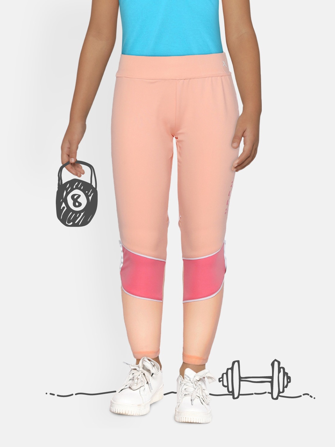 

HRX by Hrithik Roshan Girls Peach Melba Colourblocked Rapid-Dry Lycra Active Tights, Pink