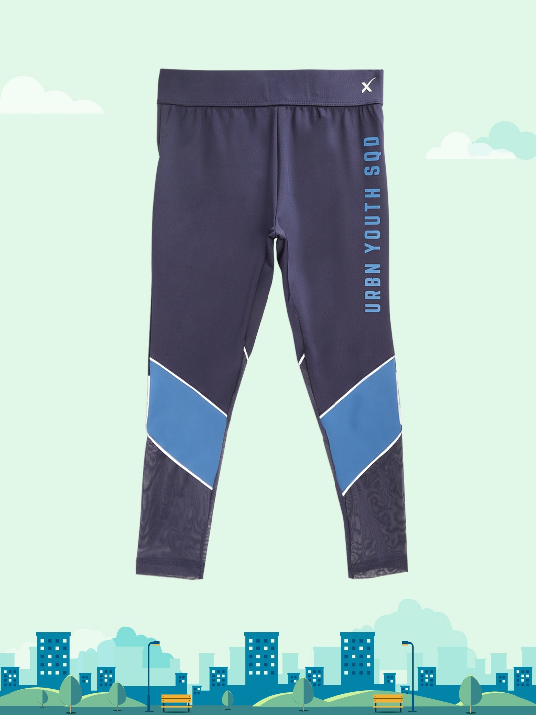 

HRX by Hrithik Roshan Girls Blue Colourblocked Regular Fit Rapid-Dry Lycra Active Tights