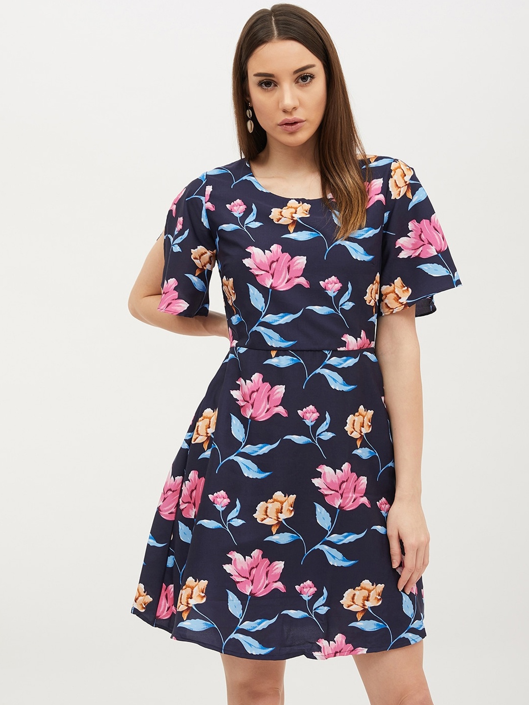 

Harpa Women Navy Blue Printed Fit and Flare Dress