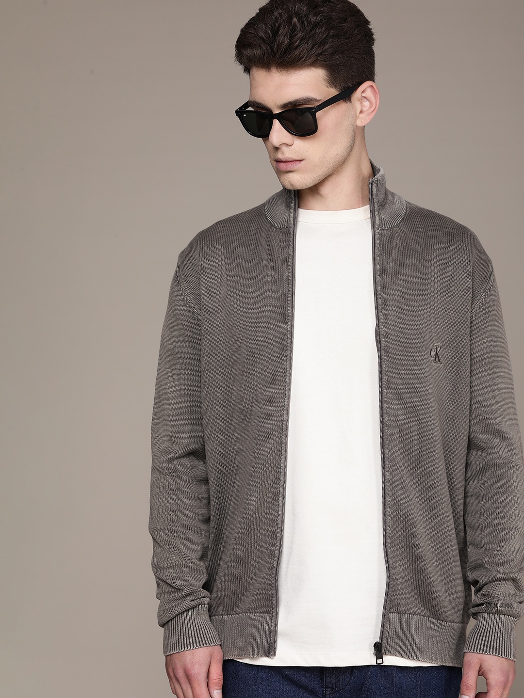 

Calvin Klein Jeans Men Grey Self Designed Sweatshirt
