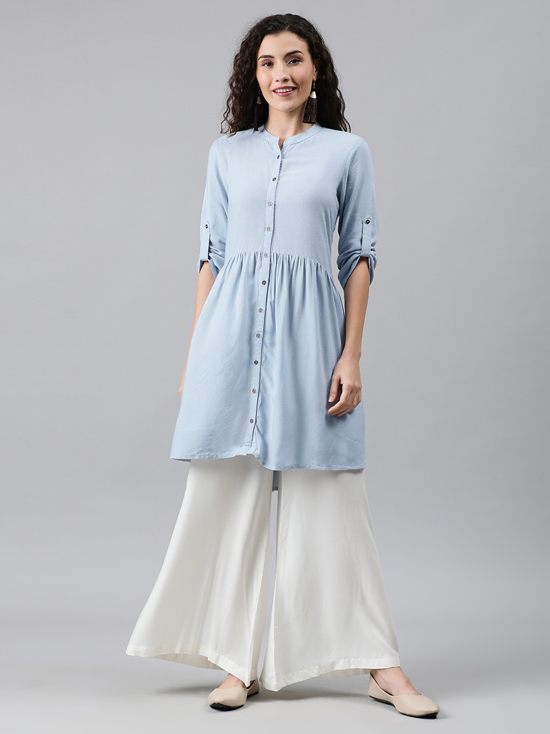 

SANISA Women Blue Solid A-Line Kurta with Gathers
