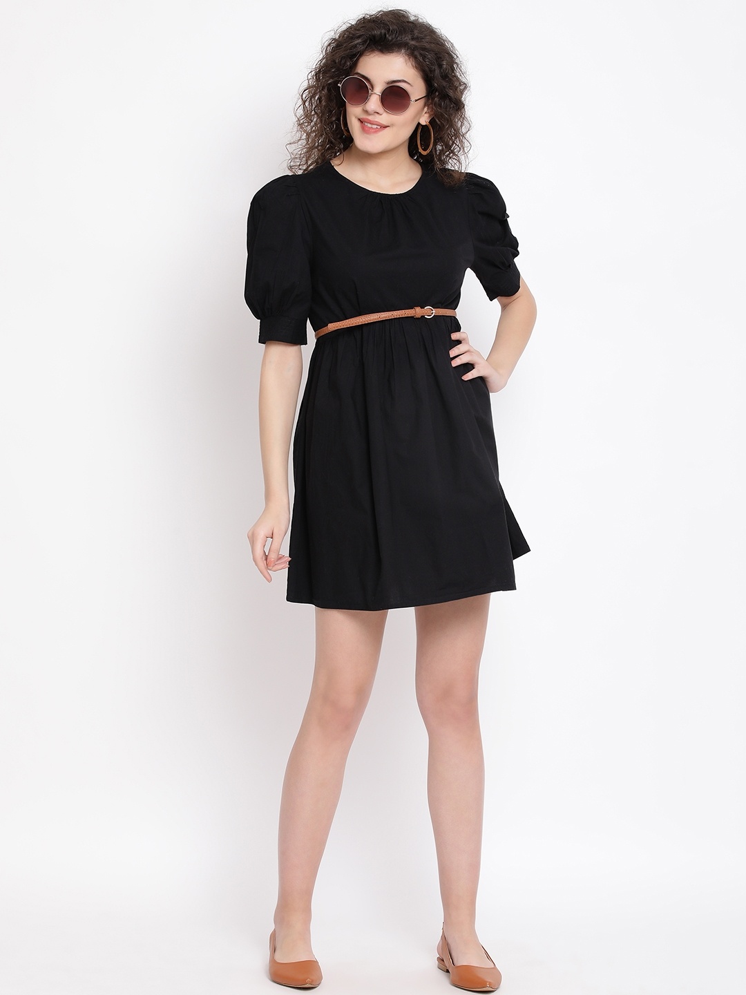 Oxolloxo Women Black Solid A-Line Dress