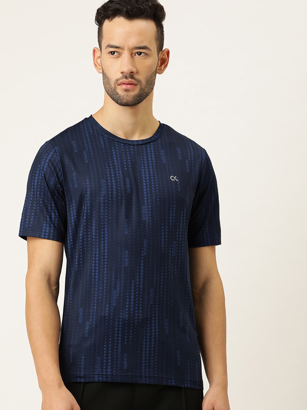 

Calvin Klein Jeans Men Navy Blue Geometric Printed Round Neck T-shirt