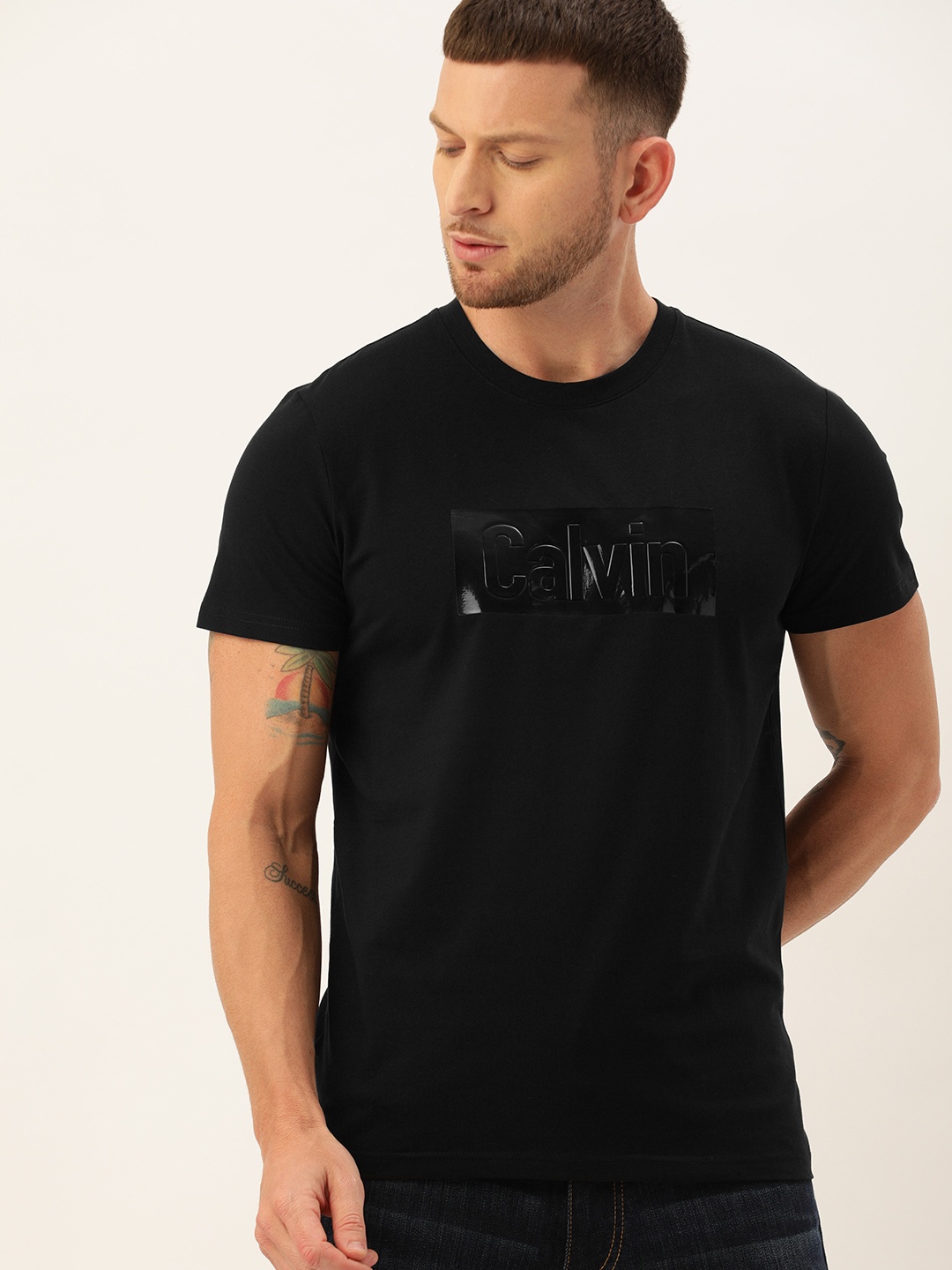 

Calvin Klein Jeans Men Black Slim Fit Printed Round Neck T-shirt