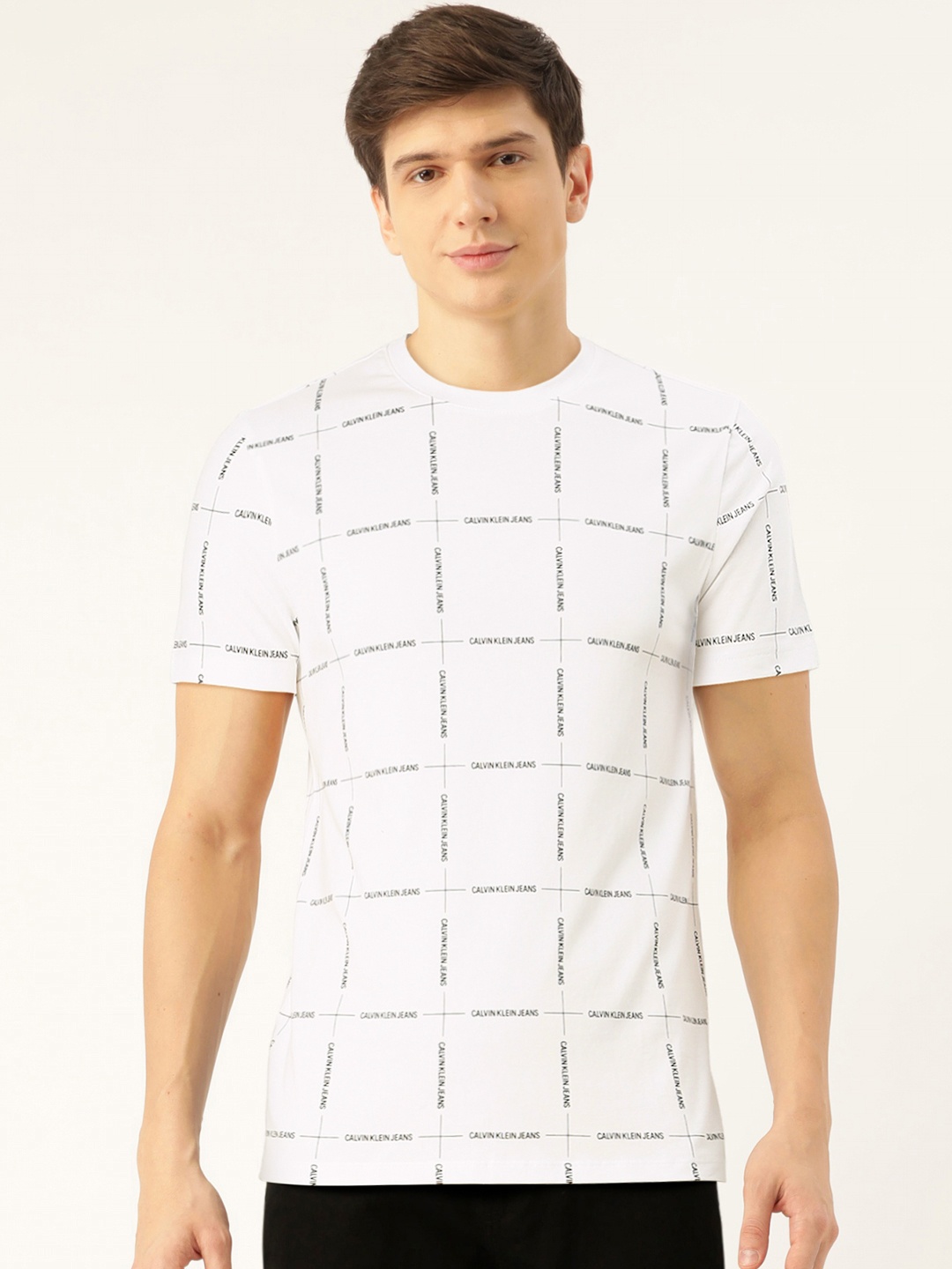 

Calvin Klein Jeans Men White & Black Printed Round Neck T-shirt