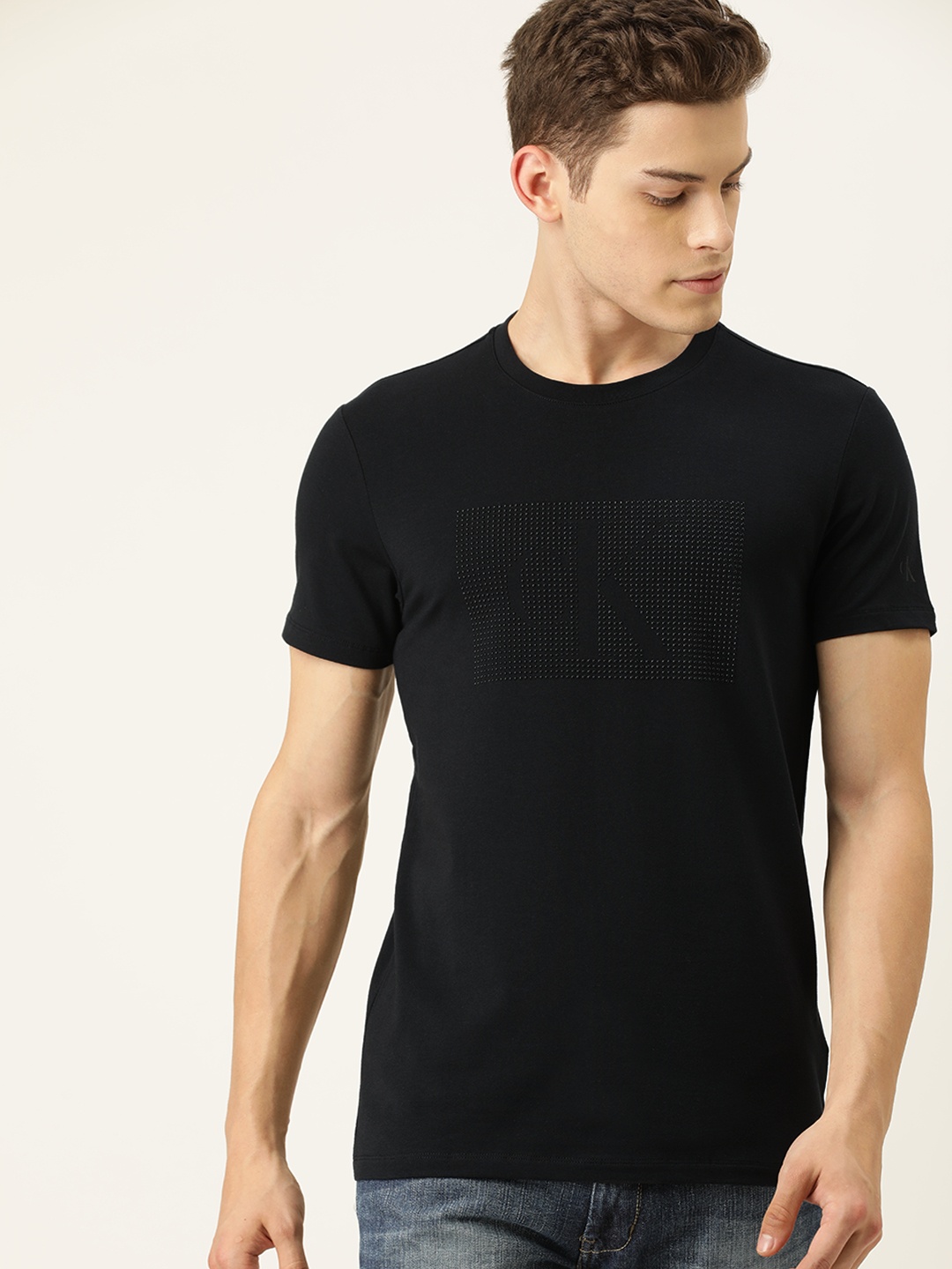

Calvin Klein Jeans Men Black Printed Slim Fit Round Neck T-shirt