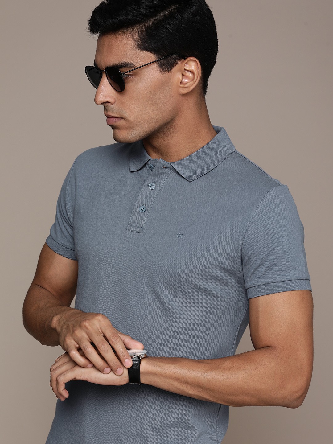 

Calvin Klein Jeans Men Blue Polo Collar Slim Fit T-shirt