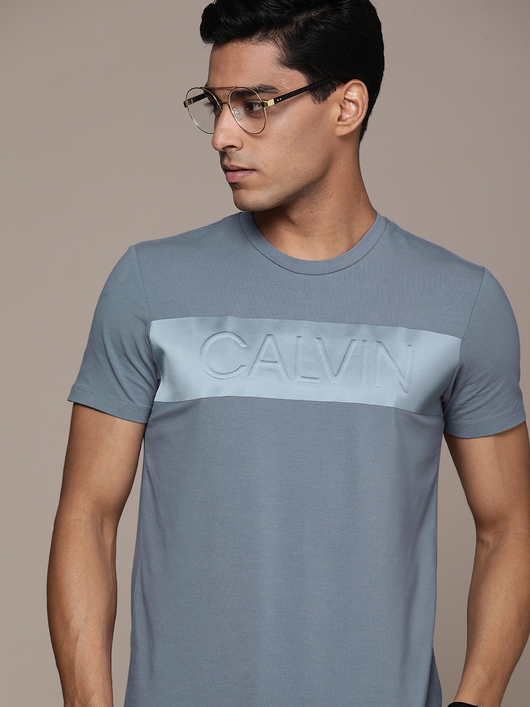 

Calvin Klein Jeans Men Blue Brand Logo Printed Slim Fit T-shirt