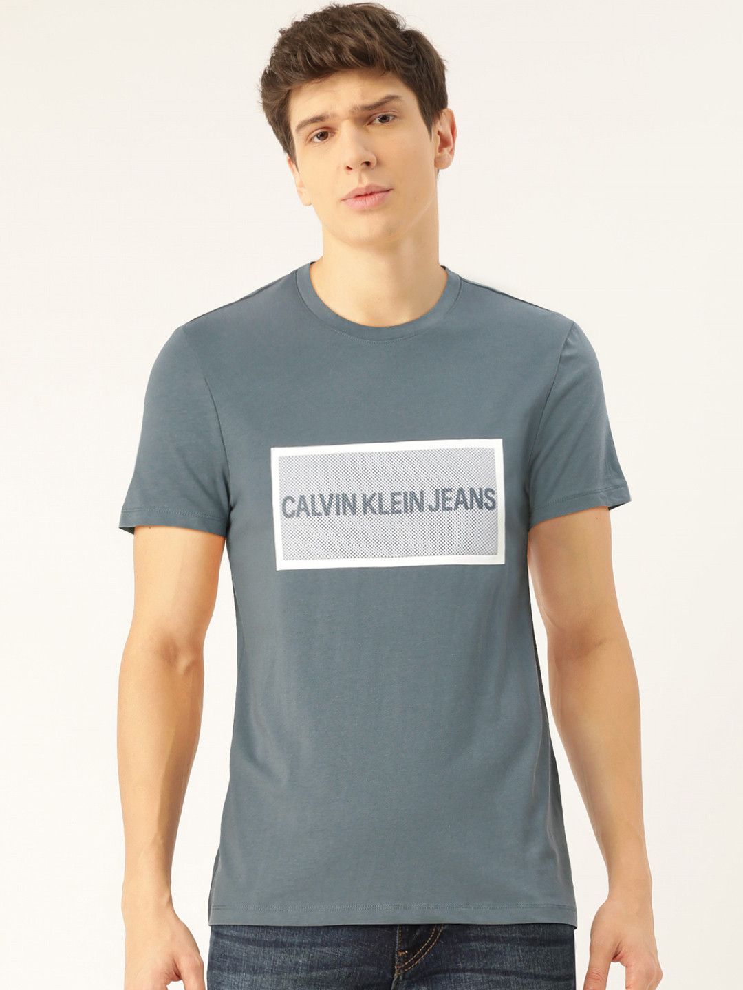

Calvin Klein Jeans Men Blue Slim Fit Printed Round Neck T-shirt