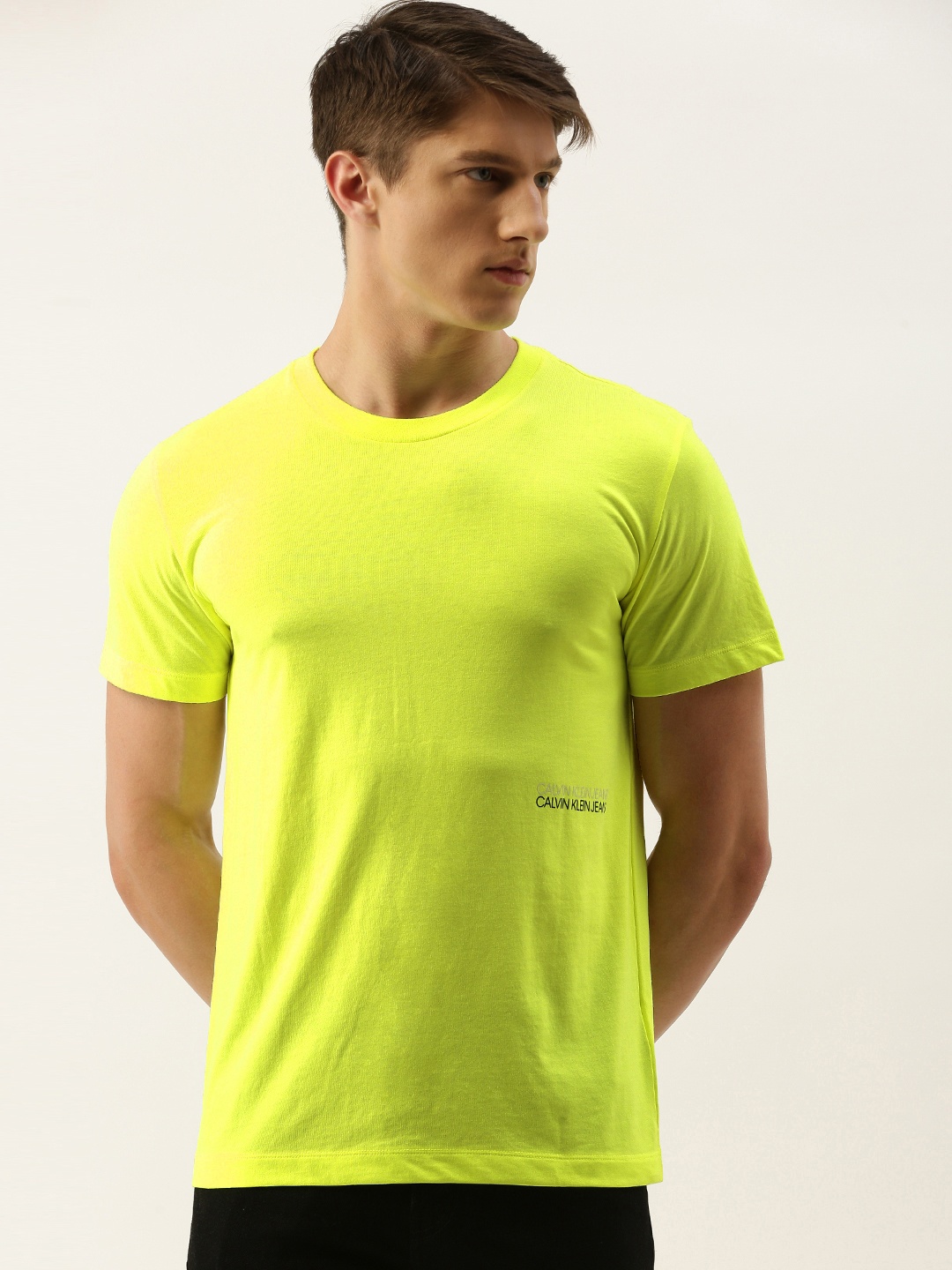 

Calvin Klein Jeans Men Fluorescent Green Printed Round Neck T-shirt