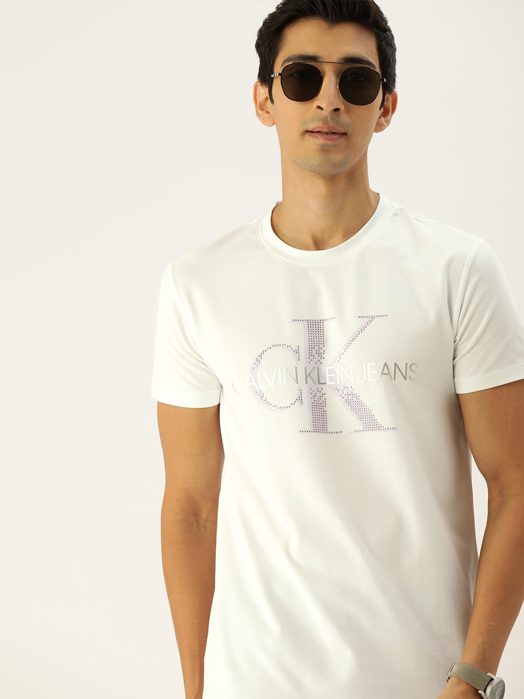 

Calvin Klein Jeans Men White Printed Round Neck T-shirt