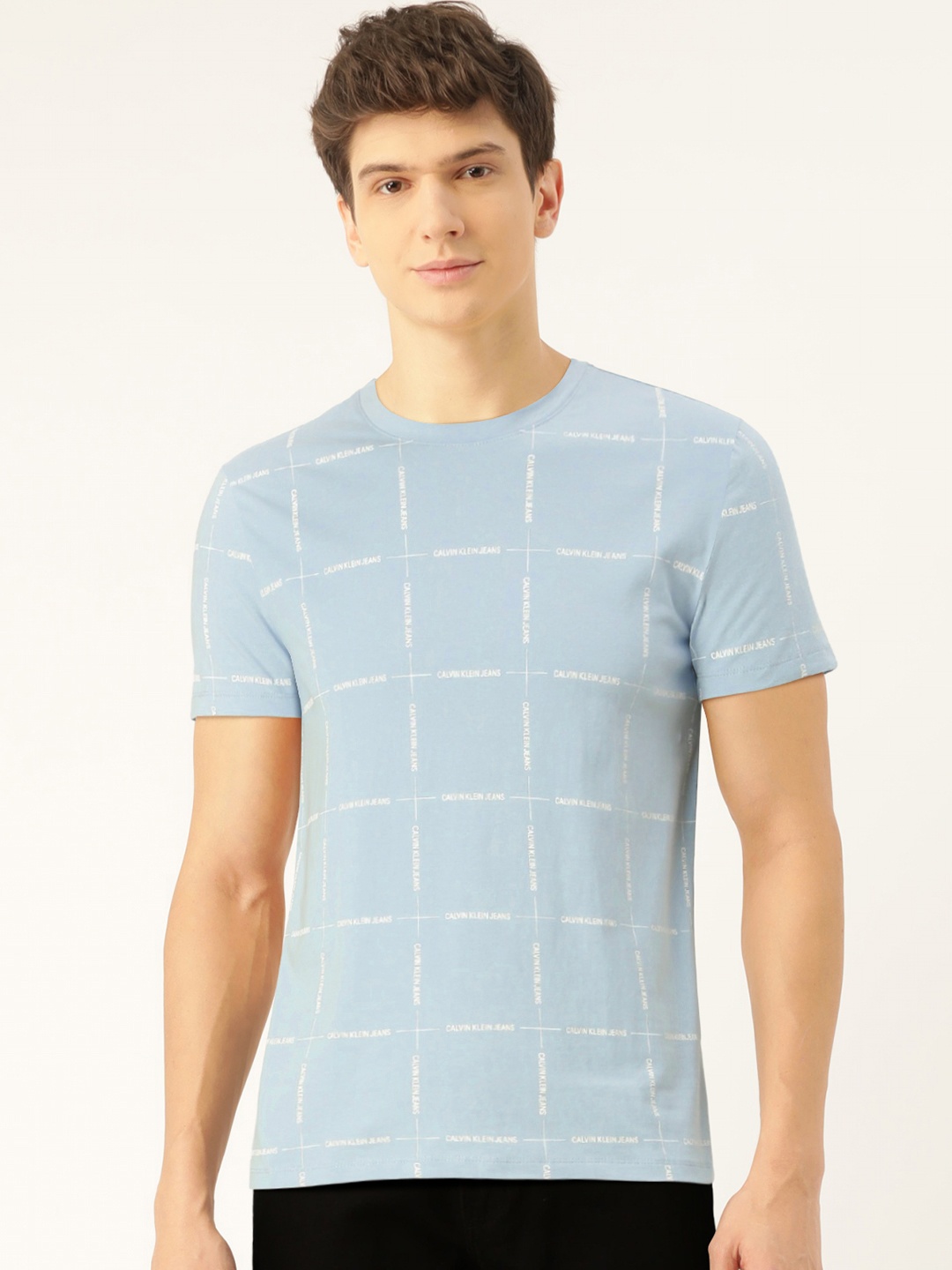 

Calvin Klein Jeans Men Blue Checked Round Neck T-shirt