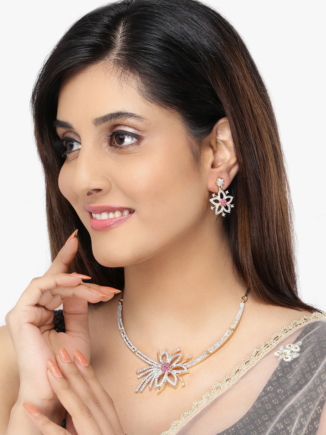 

Yellow Chimes Gold-Plated White AD-Studded Handcrafted Jewellery Set