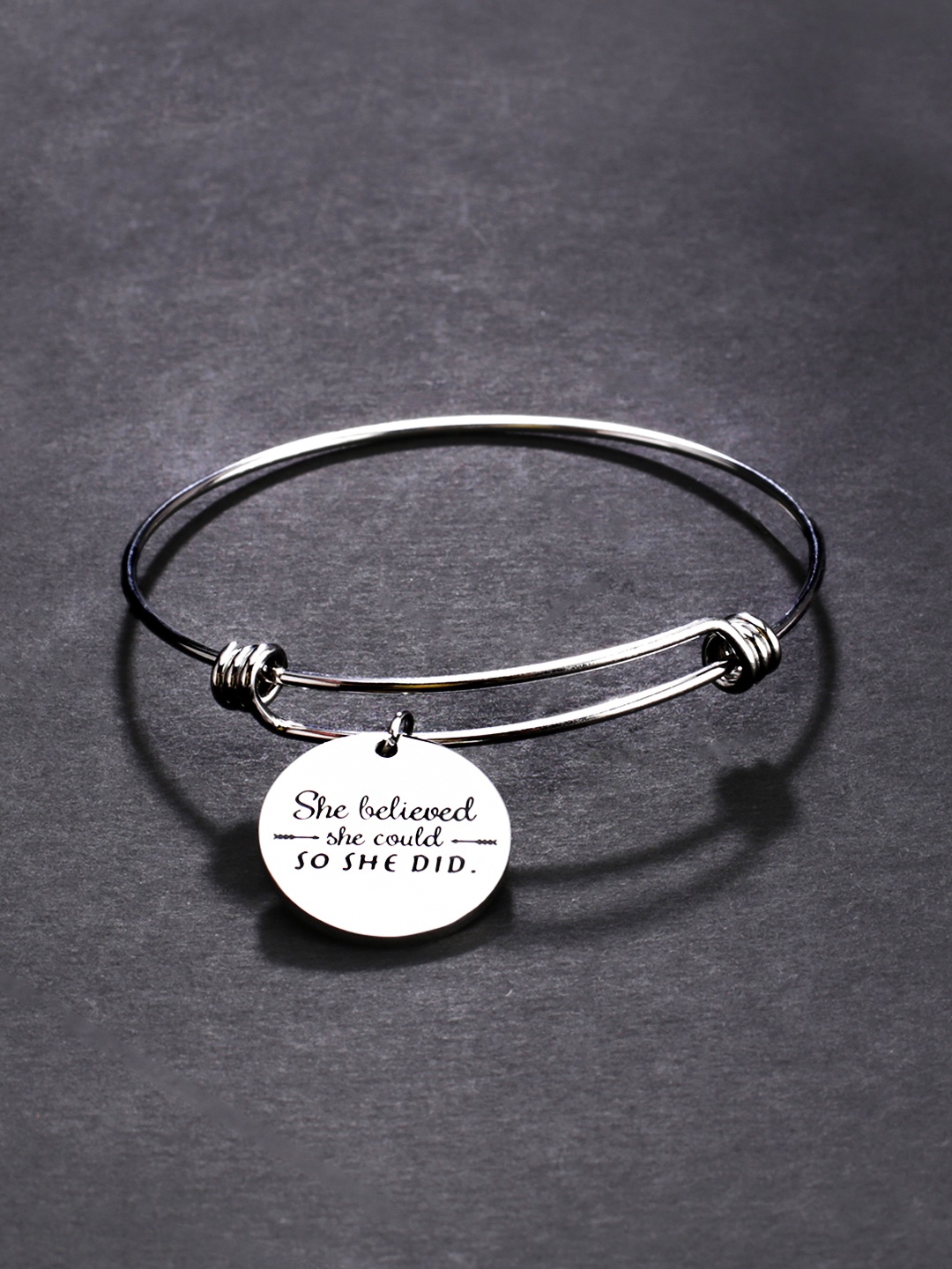 

Yellow Chimes Silver-Toned Rhodium-Plated Inspirational Message Charm Bracelet