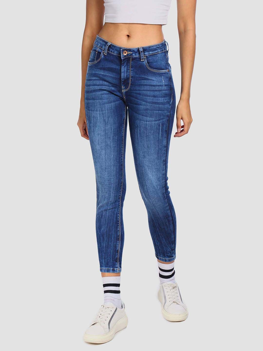 

Flying Machine Women Blue Skinny Fit Mid-Rise Low Distress Stretchable Jeans