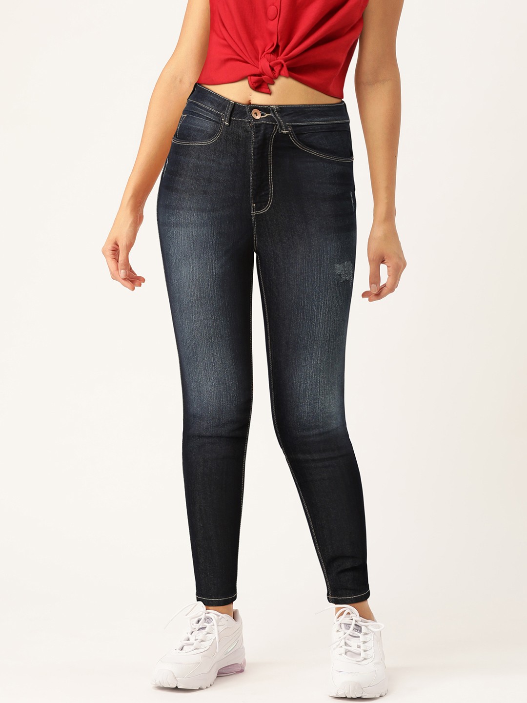 

Flying Machine Women Navy Twiggy Super Skinny Fit High-Rise Low Distress Stretchable Jeans, Navy blue